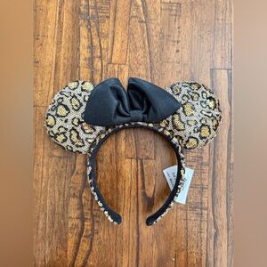 Disney Leopard Print Sequin Ears with Black Bow